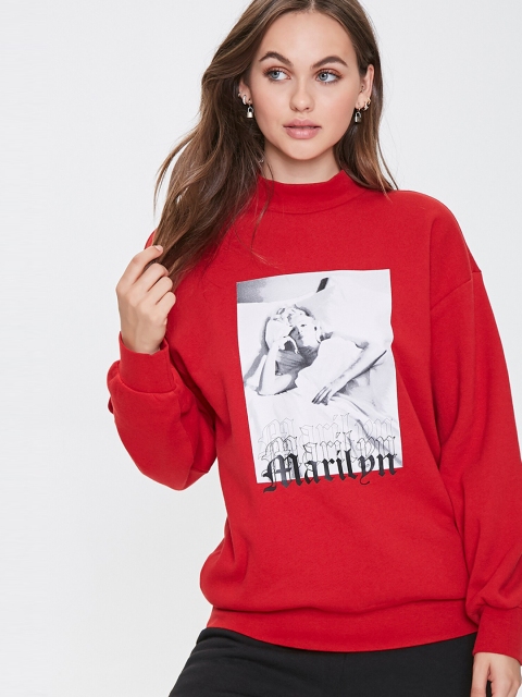 

FOREVER 21 Women Red & White Marilyn Monroe Printed Sweatshirt