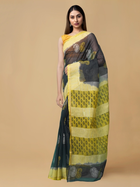 

Unnati Silks Black & Yellow Organza Printed Kota Saree