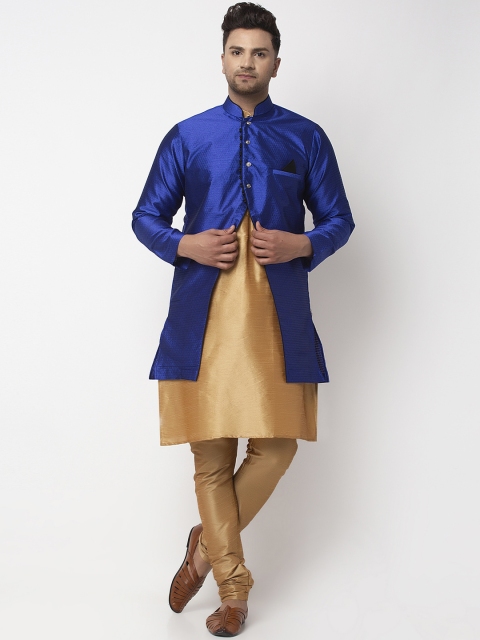 

Benstoke Men Blue & Beige Self-Design Sherwani Set
