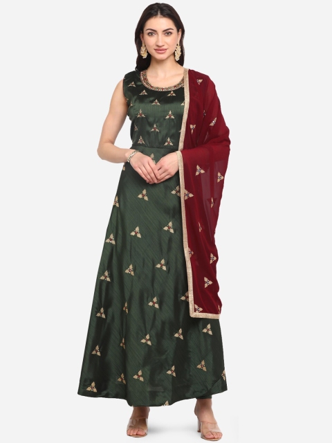 

BOMBAY SELECTIONS Women Green & Brown Embroidered Kurta with Patiala & Dupatta
