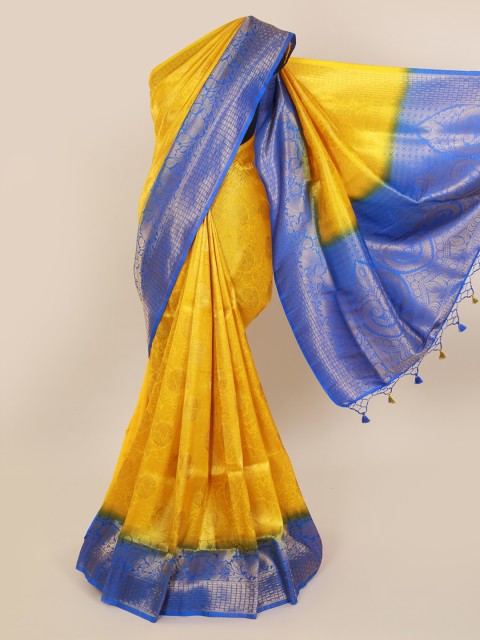 

Pothys Yellow & Blue Pure Silk Woven Design Saree