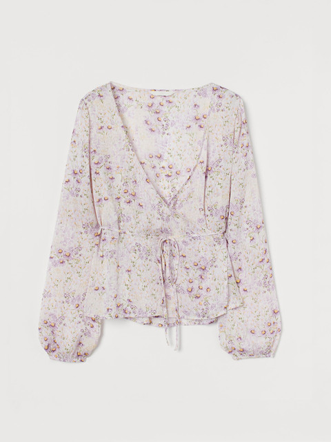 

H&M Women White Floral Print Wrap Top