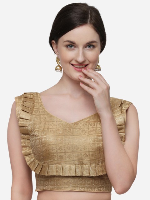 

Fab Dadu Women Beige & Gold-Coloured Woven Design Jacquard Readymade Saree Blouse