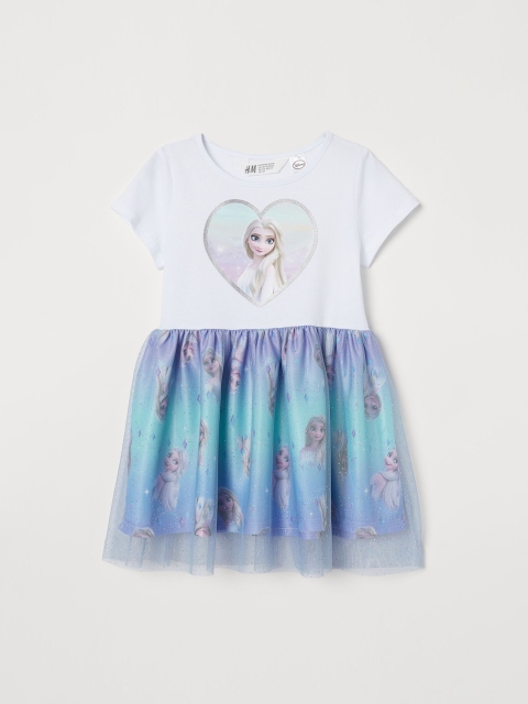 

H&M Girls White & Blue Printed Tulle Dress