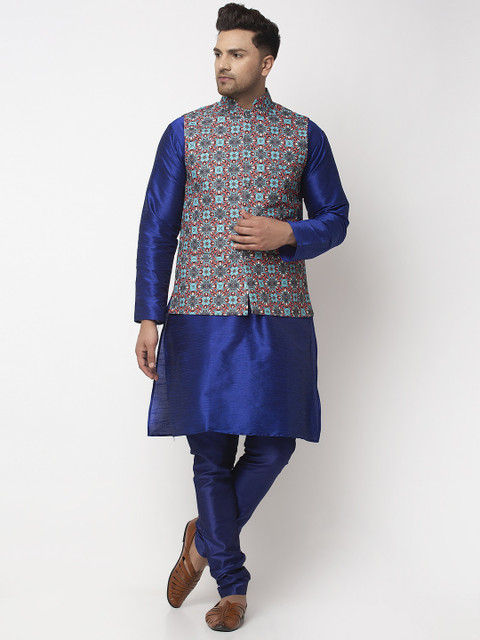 

Benstoke Men Blue Solid Kurta Set with Jacket