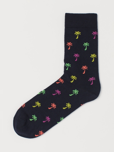 

H&M Men Navy Blue Patterned Socks