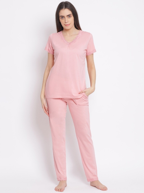 

Kanvin Women Pink Solid V-Neck Night suit