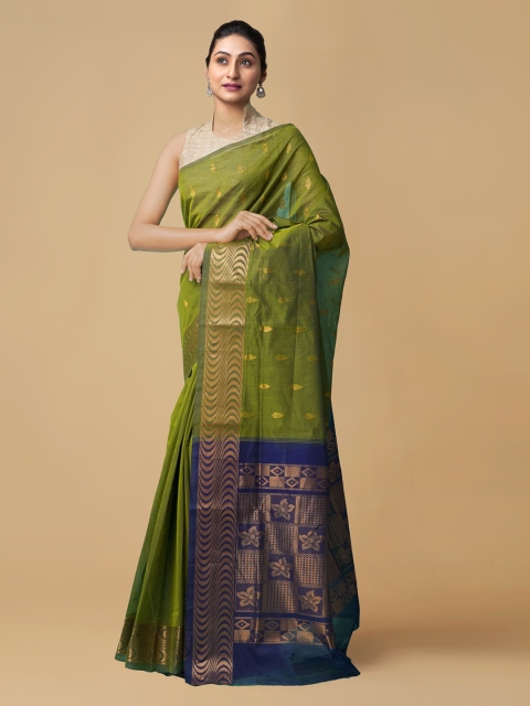 

Unnati Silks Green & Gold-Toned Pure Cotton Woven Design Venkatgiri Saree