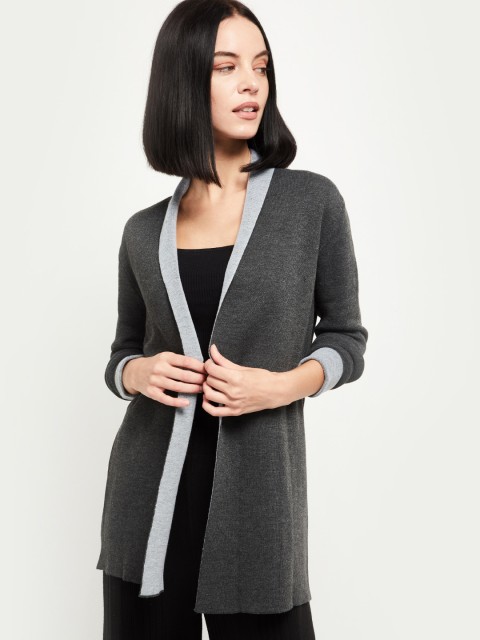 

max Women Charcoal Grey Solid Open Front Shrug