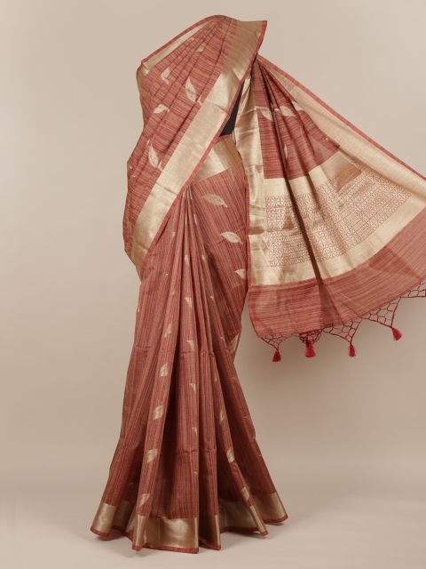 

Pothys Brown & Gold-Toned Jute Silk Woven Design Khadi Saree