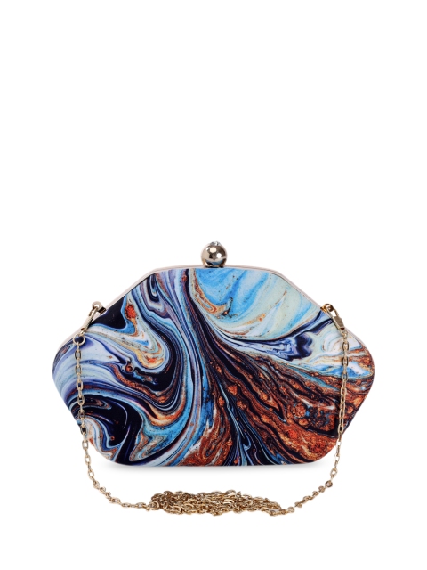 

TRINK Blue & Gold-Toned Printed Clutch