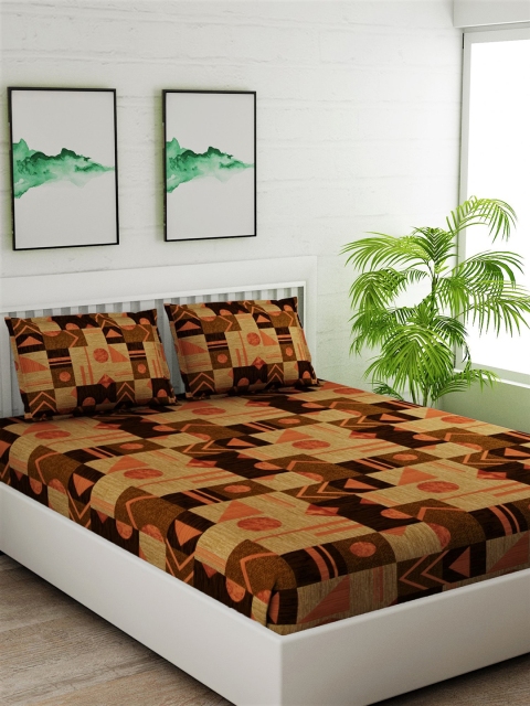 

Salona Bichona Brown & Beige Geometric 120 TC Cotton 1 King Bedsheet with 2 Pillow Covers