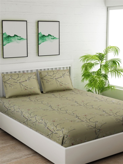 

Salona Bichona Beige & Grey Graphic 144 TC Cotton 1 King Bedsheet with 2 Pillow Covers