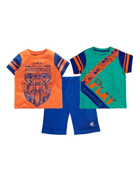 

KiddoPanti Boys Peach-Coloured & Blue Printed T-shirt with Shorts