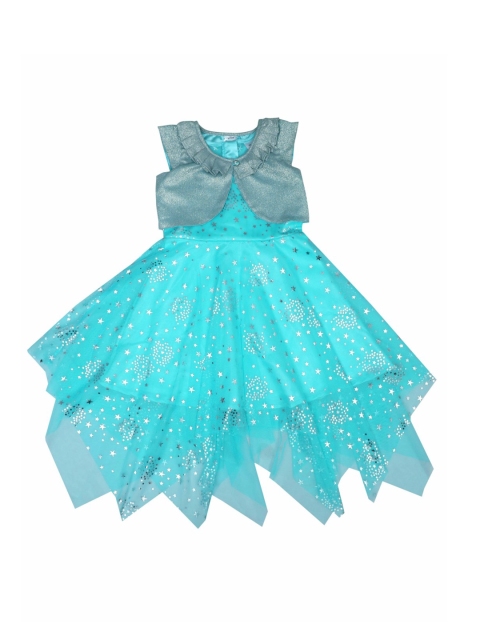 

Doodle Girls Sea Green & Silver-Coloured Printed Fit and Flare Dress
