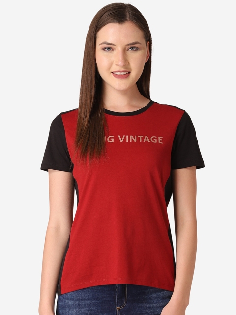 

Mode by Red Tape Women Maroon & Black Printed Round Neck T-shirt