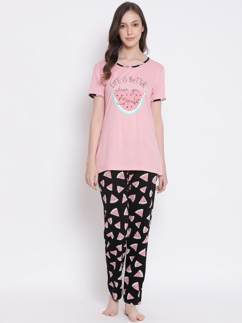 

Kanvin Women Pink & Black Printed Night suit