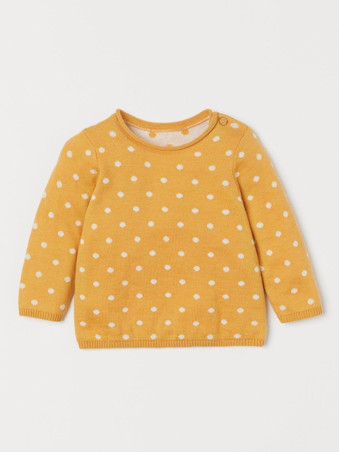 

H&M Girls Yellow & White Polka Dots Woven Design Jacquard-knit Jumper
