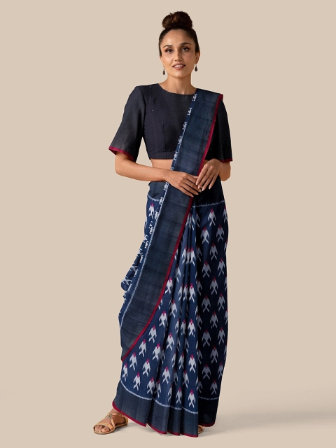 

Taneira Blue Pure Cotton Printed Ikat Saree
