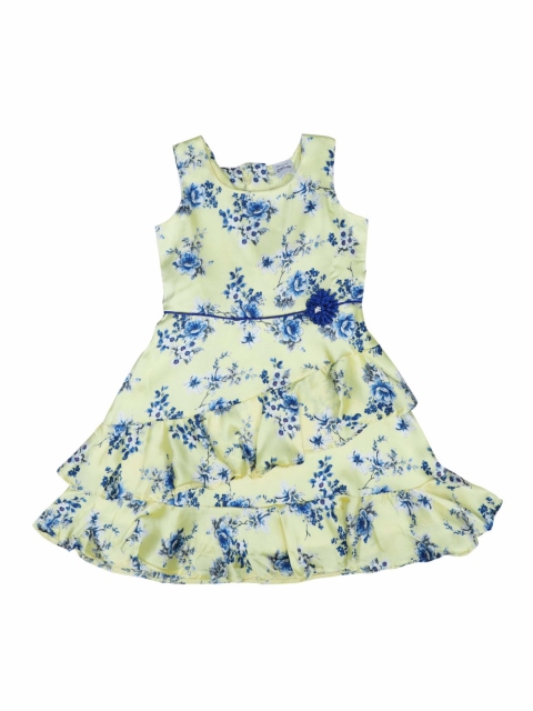 

Doodle Girls Yellow & Blue Floral Printed Fit and Flare Dress