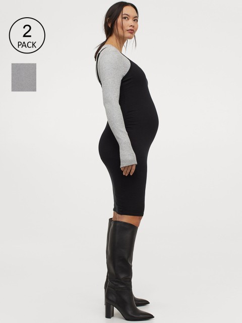 

H&M MAMA 2-Pack Cotton Dresses, Grey