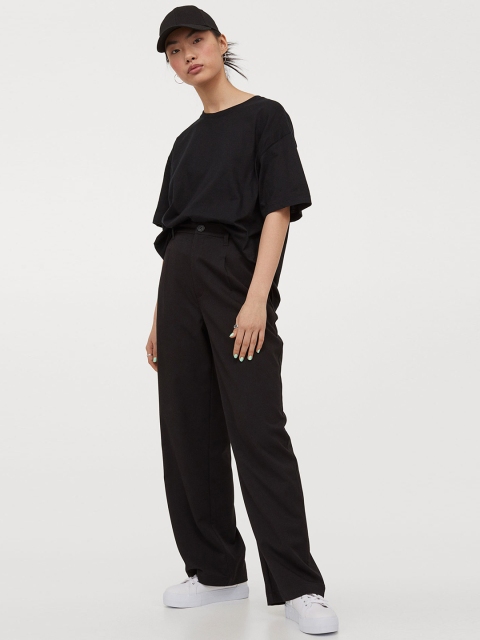 

H&M Women Black Solid Wide Trousers