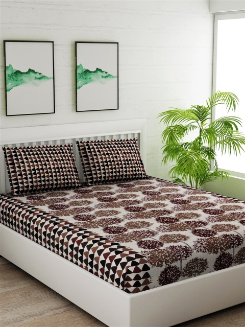 

Salona Bichona Maroon & Off-White Conversational 144 TC Cotton 1 King Bedsheet with 2 Pillow Covers