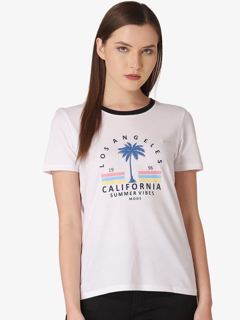 

Mode by Red Tape Women White & Blue Printed Round Neck T-shirt
