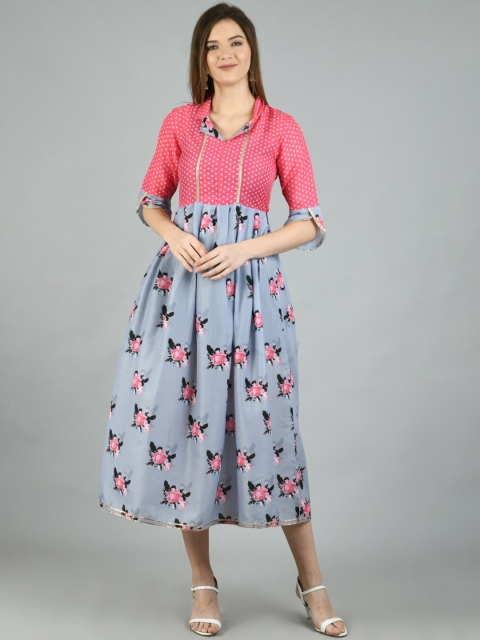 

Myshka Women Pink Colourblocked Fit and Flare Dress