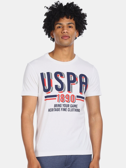 

U.S. Polo Assn. Men White Printed Round Neck T-shirt