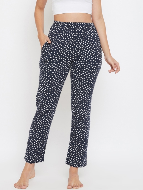 Clovia Women Navy Blue & White Printed Lounge Pants