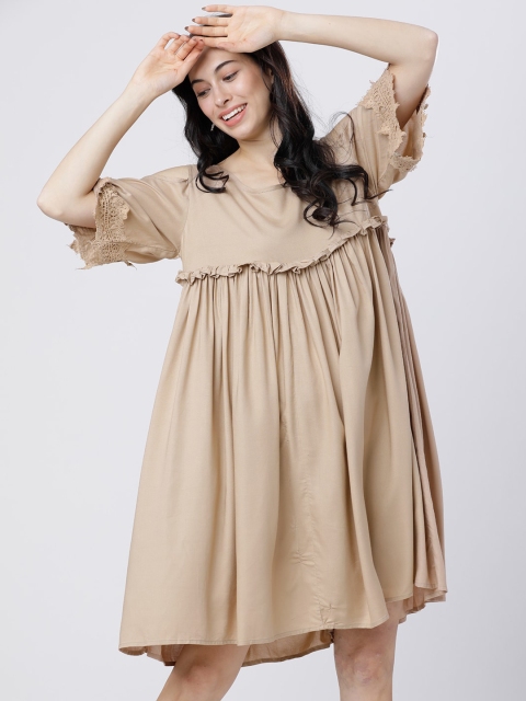 

Tokyo Talkies Women Beige Solid A-Line Dress