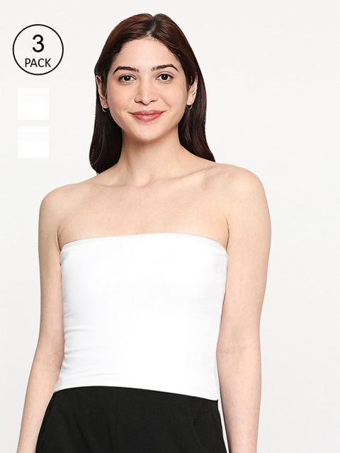 

inocenCia Women Pack Of 3 White Solid Strapless Tube Camisoles
