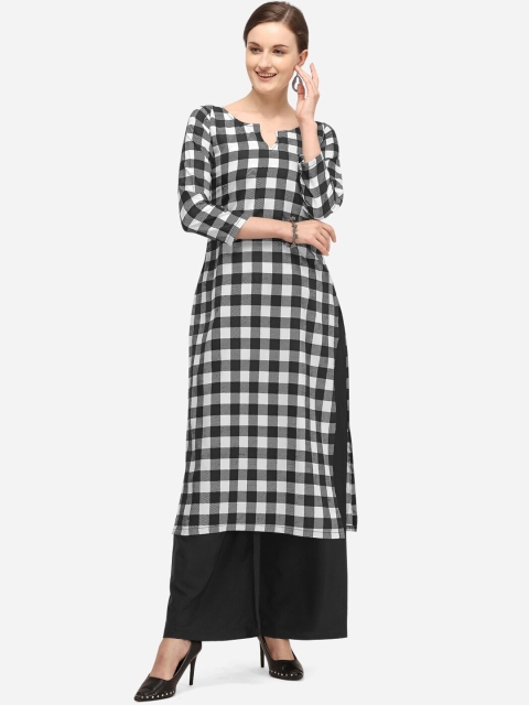 

SAADHVI Women Black Checked Crepe Kurta