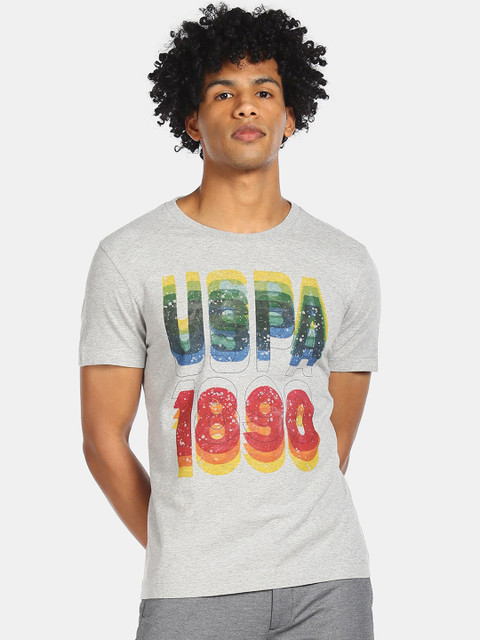 

U.S. Polo Assn. Men Grey & Green Printed Round Neck T-shirt