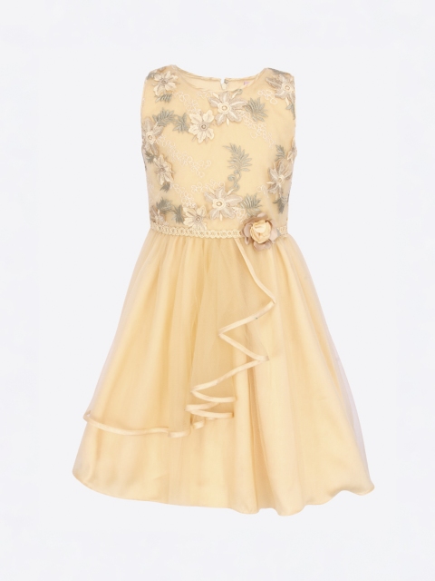

CUTECUMBER Girls Beige Embroidered Fit and Flare Dress