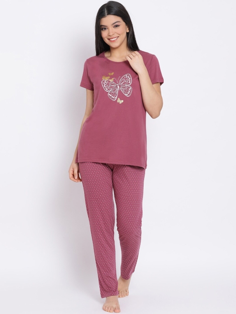 

Kanvin Women Mauve & White Printed Night Suit MJKSS21138B