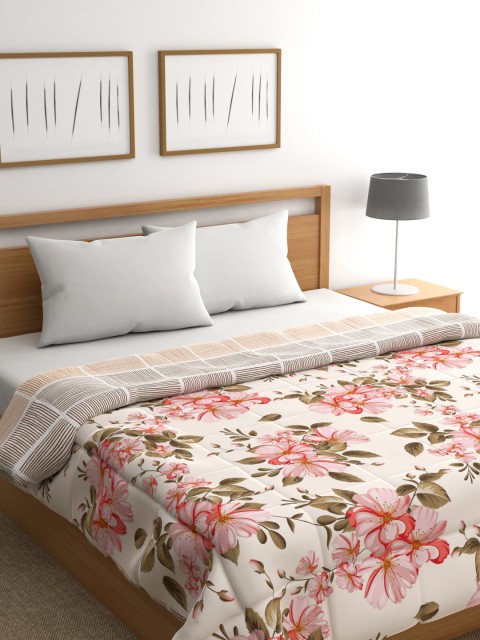 

Raymond Home Beige & Pink Floral Mild Winter 110 GSM Double Bed Quilt
