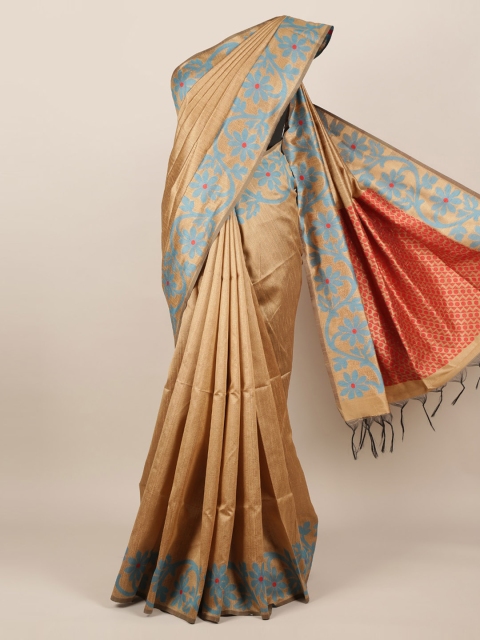 

Pothys Brown Solid Jute Silk Saree