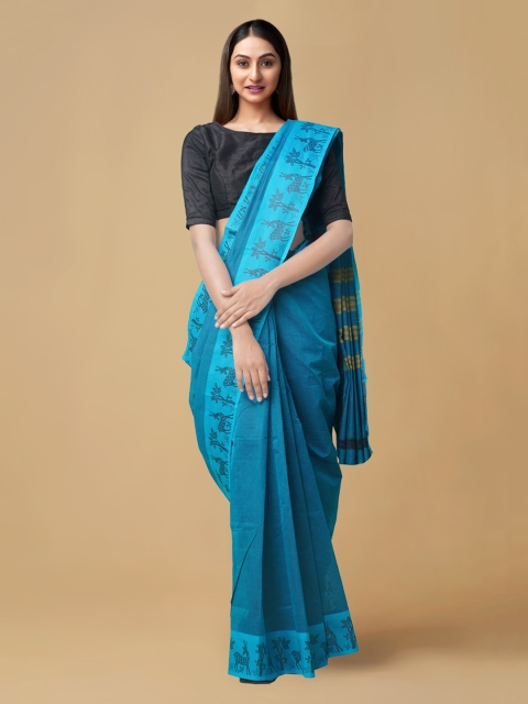 

Unnati Silks Blue Pure Cotton Solid Handloom Venkatgiri Saree