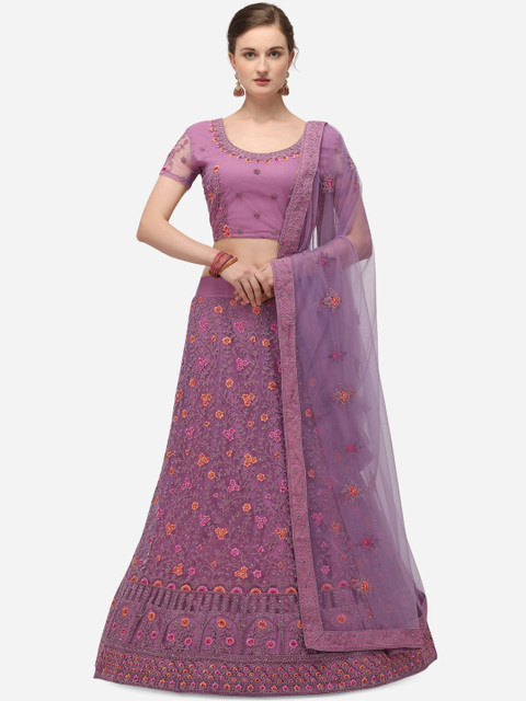 

Netram Lavender & Pink Embroidered Semi-Stitched Lehenga & Blouse with Dupatta