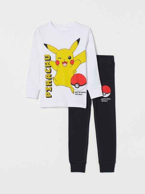 

H&M Boys White & Black Pokemon Printed Pyjamas