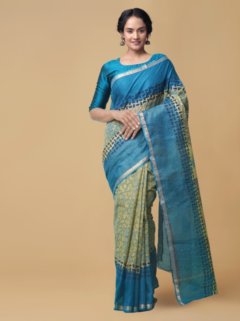 

Unnati Silks Yellow Organza Printed Kota Saree
