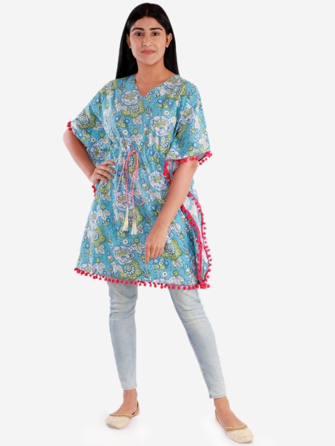 

Lil Peacock Women Green Printed Flared Sleeves Kaftan Top