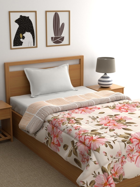 

Raymond Home Beige & Pink Floral Mild Winter 110 GSM Single Bed Quilt