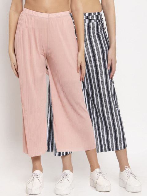 

KLOTTHE Women Pink & Grey Wide Leg Palazzos Set of 2