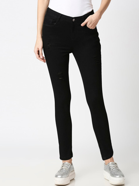 

Kraus Jeans Women Black Skinny Fit Mid-Rise Low Distress Jeans