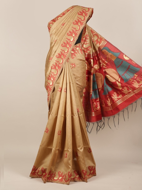 

Pothys Brown & Red Jute Silk Woven Design Saree