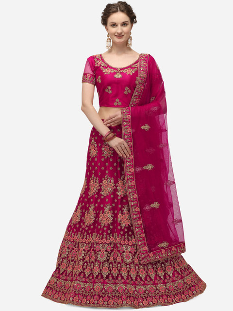 

Netram Magenta & Gold-Toned Embroidered Semi Stitched Lehenga & Blouse with Dupatta