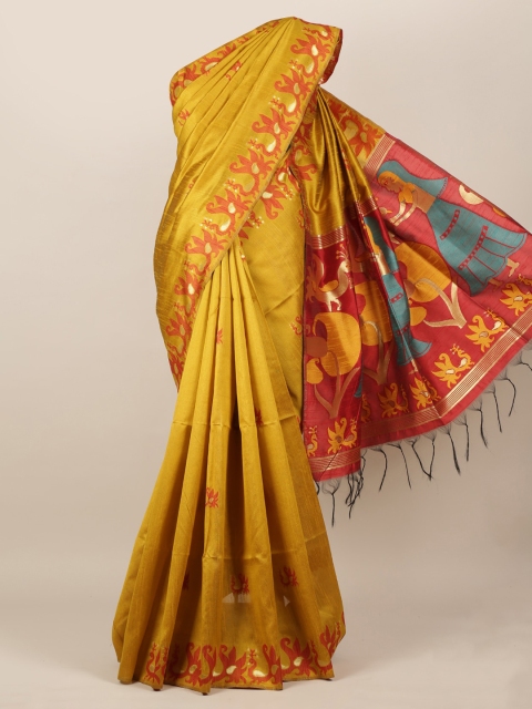 

Pothys Mustard Yellow Solid Jute Silk Saree